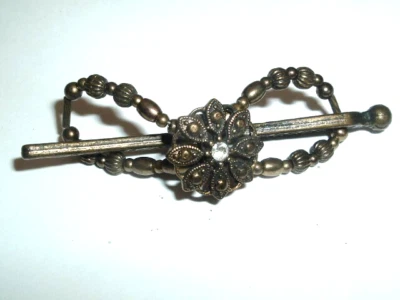 X Small Lilla Rose Signed Beaded Brass and Rhinestone Floral Hair Clip - Image 1 of 4