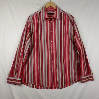 Cezani Shirt Mens L Pink Stripe Paisley Cuff Long Sleeve Button Up - Image 1 of 4