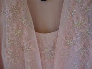 F&M RICHARDS LONG FORMAL DRESS w/ Jacket Size 14 Bead Mother of Bride Pale Pink - Picture 1 of 7
