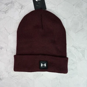 Under Armour Halftime Cuff Beanie Skull Cap Maroon Black Logo Hat OSFM NWT - Picture 1 of 4
