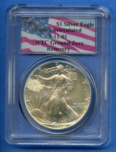 1993 PCGS Gem Uncirc 9-11-01 WTC Ground Zero #09 American Silver Eagle Dollar - Picture 1 of 3