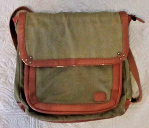 The Sak Ventura Heavy Green Canvas & Brown Leather Backpack Purse - Pink Lining - Picture 1 of 9