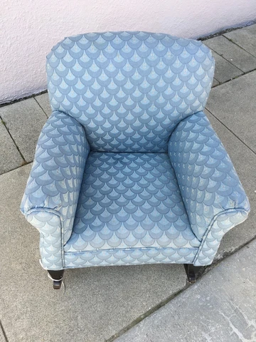 Vintage Childrens Upholstered Rocking Chair - Blue Cushioned Cover