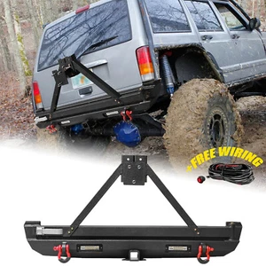 Offroad Rear Bumper +LED Lights&Tire Carrier&Wire For Jeep Cherokee XJ 1989-2001 - Picture 1 of 12