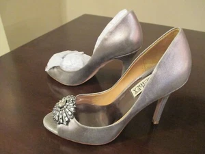 Zapatos Badgley Mischka para mujer gris metálico satinado joyas punteras peep talla 5 1/2 m - Imagen 1 de 12
