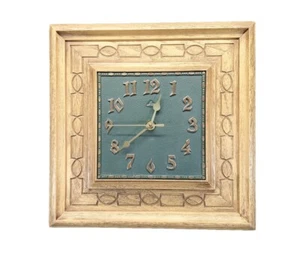 Vintage Lux Wall Clock New Quartz Movement MCM Refurbished Gold Green Wood 14" - Picture 1 of 9