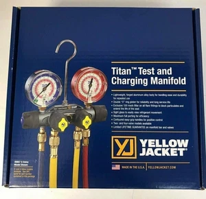 Yellow Jacket 49967 Titan™ Manifold, 3-1/8" Gauges, w/ Hoses, R22 / 404A / 410A - Picture 1 of 9