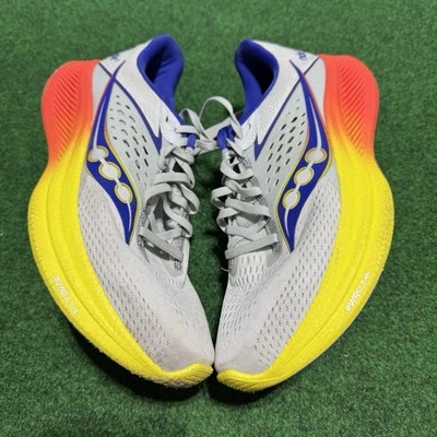 Saucony Ride 17 鞋女式 11 灰色黄色红色日常公路慢跑训练鞋 — 第 1/4 张图片