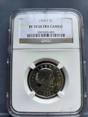 1999 Proof Graded Pf 70 Ultra Cameo Susan B Anthony Dollar NGC Certified - Image 1 of 2