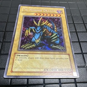 Yugioh Tri-Horned Dragon LOB-000 Secret Rare Reverse Holo Bleed Error Original - Picture 1 of 16