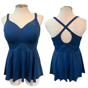 TOP ONLY Torrid 2 (2X) Bra Cup D/DD Blue Wireless Babydoll Tankini Swim Top - Imagen 1 de 3