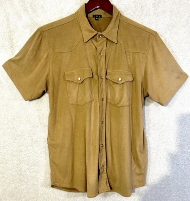 Toku Mens Faux Suede Western Button Up Short Sleeved Shirt M Tan/camel Sh Sleeve - Image 1 of 3