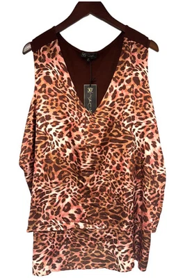 DG2 by DianeGilman Mujer Seda Cuello en V Fácil Tanque Marrón Leopardo Foto 1 de 2