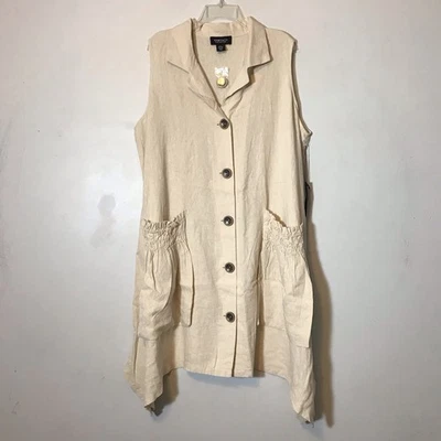 Новый с Ярлыками Jones & Co Нью-Йорк льняной Lagenlook богемное 2 X собранными в Рюш карман кнопка рубашка платье - Изображение 1 из 4