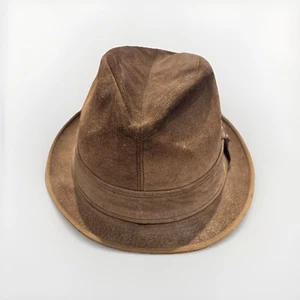 Vintage Hush Puppies Brown Fedora - Breathin' Brushed Pig Skin Size 7 1/4 - Picture 1 of 8