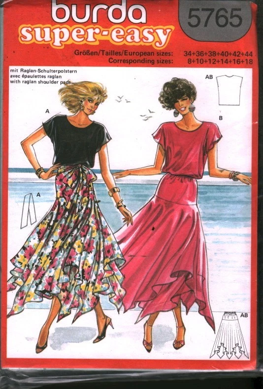 5765 Vintage Burda Patrón COSTURA Misses Top Falda Pañuelo Dobladillo SIN CORTAR 18 Foto 1 de 1