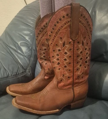Botas de Vaquero Ferrini Para Mujer 7.5 B Western Cuero Marrón Diseño Recortado México Foto 1 de 4