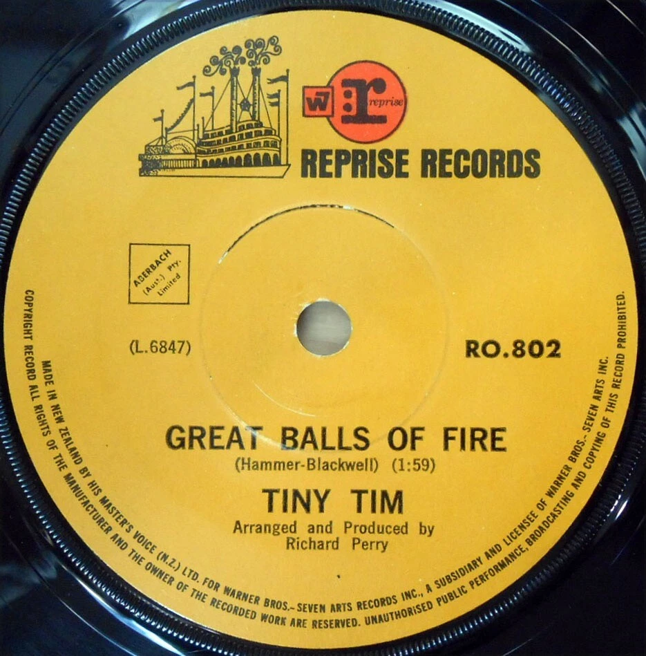 Tiny Tim Rare NZ 45 Great balls of fire VG+ ’68 Reprise RO.802 Novelty Pop Rock - Image 1 of 1