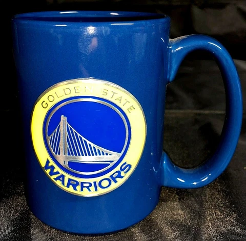 NBA Golden State Warriors 15oz. Ceramic coffee mug pewter raised metal emblem Cover