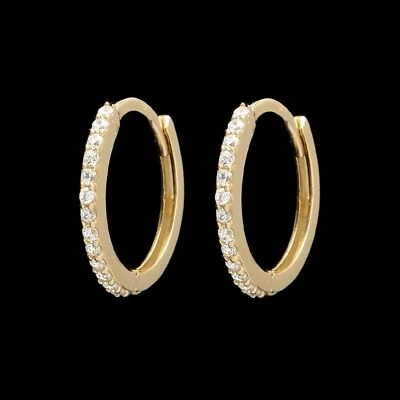 0.15 TCW Lab-Created Diamond Huggie Earrings Solid 14K Yellow Gold Round Hoops - Image 1 of 4