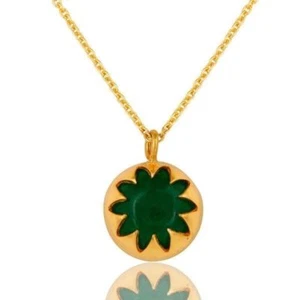 Collar de plata esterlina 925 verde aventurina enchapado en oro 18K joyería - Imagen 1 de 4