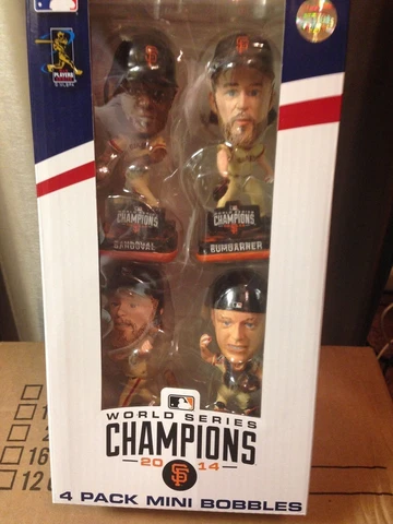 Giants 2014 World Series 4 Pack Mini Bobblehead Posey Sandoval Pence Bumgarner Cover