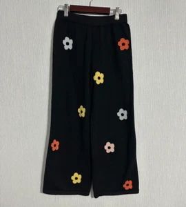 Girls’ Knit Two-Piece Set – Black Cardigan & Pants with Colorful Flower Print - Picture 1 of 9