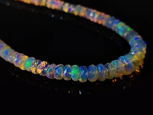 Welo Fire Opal Faceted Beads Natuiral Ethiopian Opal Beads Necklace 65Cts 17Inc - Imagen 1 de 7