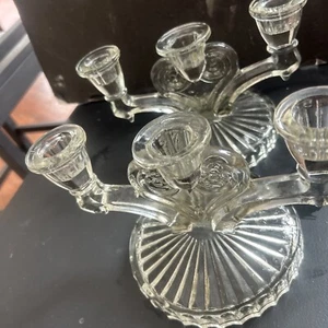 Set of 2 - Jeanette Glass - Cosmos Pattern - 1940’s - 3 Light Candelabra - Picture 1 of 6