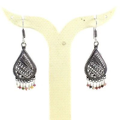 Pendientes Piedras Preciosas Turmalina Natural Hechos a Mano Facetadas Cuentas Oxidadas Jhumki Foto 1 de 2