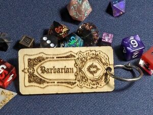 DND Barbarian Class Handmade Wood 2 Sided Gaming Tabletop RPG Keychain Gift 