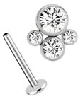 Ear Piercing Jewelry Earrings Labret Stud 1.2mm with Inner Thread and 4 Stones