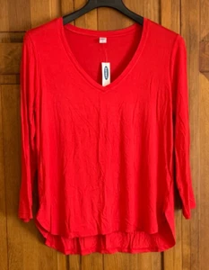 Women's Old Navy Luxe Long Sleeve Red V-Neck Blouse - L - Picture 1 of 3