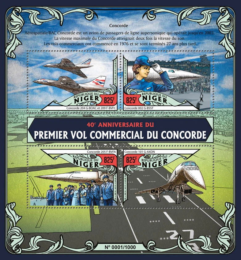 Estampillas del Concorde de Aviación Níger 2016 MNH Aircraft 101 G-AXDN 002 G-BSST 4v M/S Foto 1 de 1