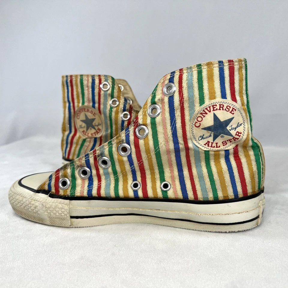 1980s Candy-Stripe and Gold Lurex Thread Converse Made in USA Vintage, size 5 - Image 1 of 4