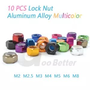 10PCS Aluminum Alloy Lock Nut Hex Locknut Nylon Insert Lock Nut M2-M8 Multicolor - Picture 1 of 14
