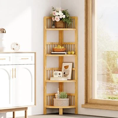 Eckregal Stehend Standregal aus Bambus Bücherregal 3/4/5 Ablagen Lagerregal NEU - Bild 1 von 4