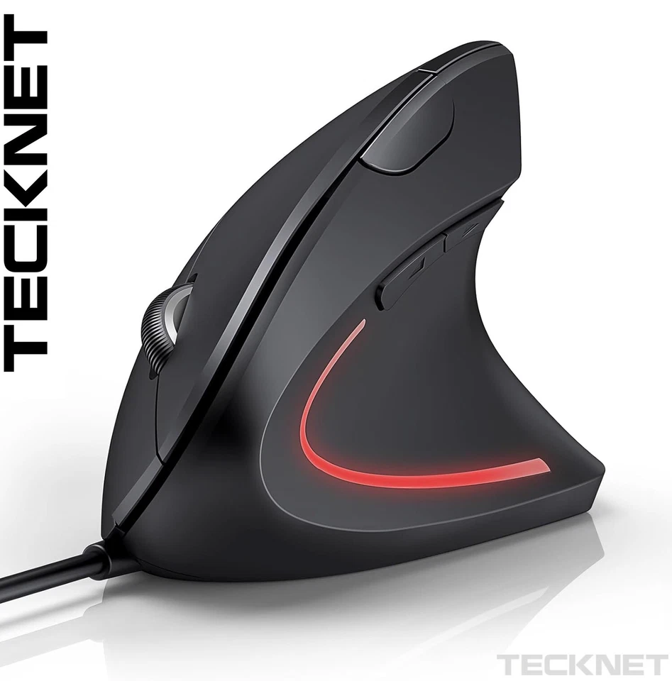 TECKNET Wired Ergonomic Mouse 6400DPI Wired Vertical 6-Button Silent 4 Levels UK - Image 1 of 4