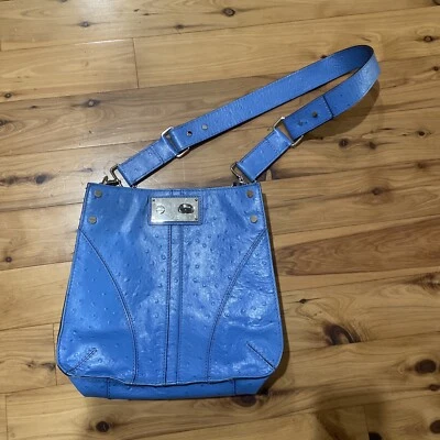 Milly Ostrich Blue Leather Satchel Shoulder Bag Purse Handbag - Image 1 of 4