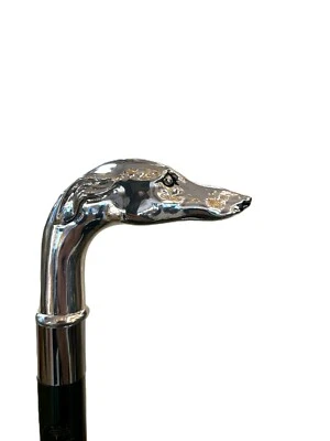 Cabeza de perro italiana de lujo de plata 925 con cristales bastón para caminar (36 pulgadas) Foto 1 de 4