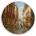 Venetian City Canal And Gondola Art Painting Round Beach Towel