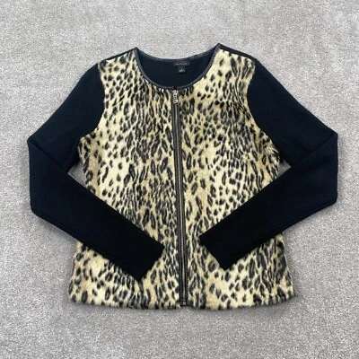 Chaqueta tejida Ann Taylor cremallera completa estampado de leopardo piel sintética para mujer talla S negra tostada Foto 1 de 4