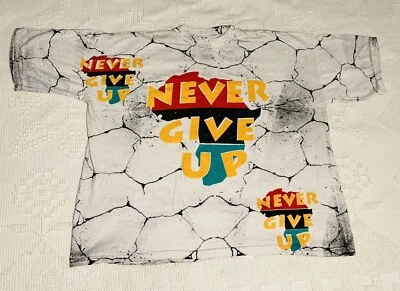 Vtg Graphic T Shirt Nelson Mandela Never Give Up Prison Africa All-Over Print XL - Image 1 of 4