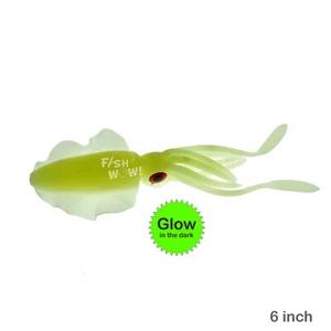 Peces ¡GUAU! Falda de calamar de persecución de pesca GLOW 6 pulgadas señuelo de pulpo real ojo 3D 6" - Imagen 1 de 11