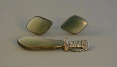 Juego de prendedores de espada y gemelos de plata esterlina vintage para hombre - piedra única Foto 1 de 4