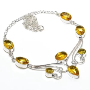 Yellow Citrine Gemstone Handmade 925 Sterling Silver Jewelry Necklace Size 18" - Picture 1 of 1
