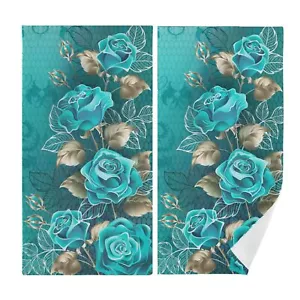 Teal Rose Paisley Hand Towels Absorbent Bathroom Towels 14.4"x28.3" Set - Picture 1 of 6