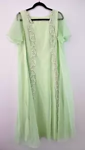 Vintage Gauzy Seafoam Green Gown Lace Trim Plus Size 23" PTP Handmade - Picture 1 of 7