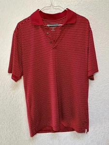 PEBBLE BEACH Men’s Shirt Size Medium Performance Red / Maroon Striped Polo Golf  - Picture 1 of 7