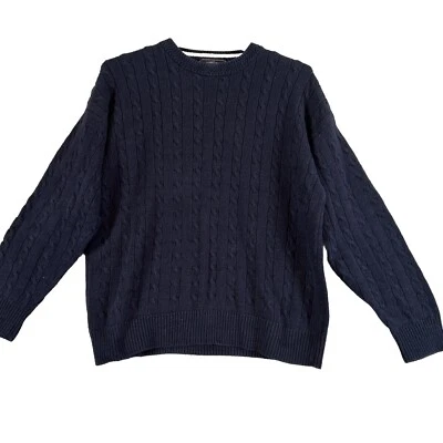 Vtg Woods & Gray Blue Linen Cotton Blend Cable Knit Crewneck Sweater  L Preppy - Image 1 of 4